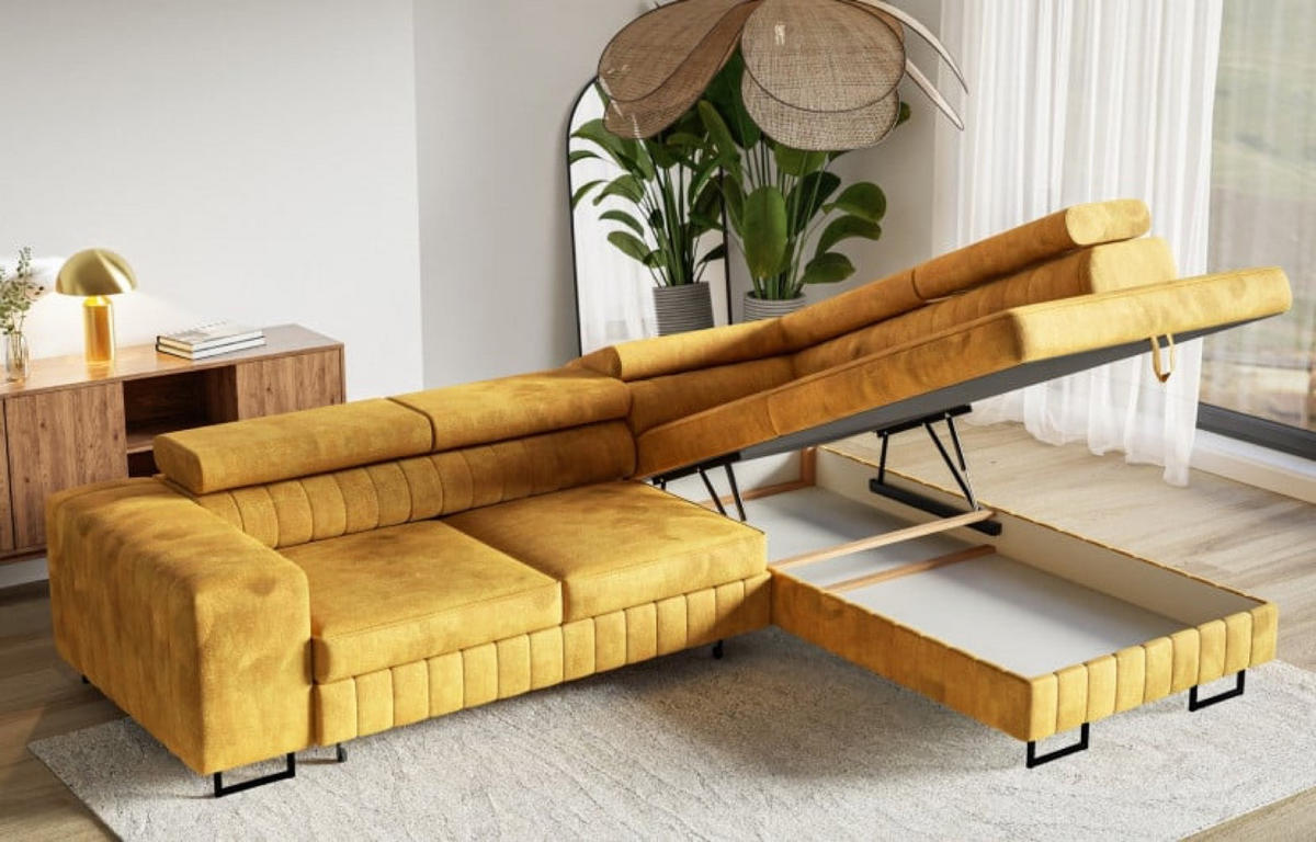 ECKSOFA Terra Senfgelb NOLA Mit Verstellbaren Kopfstützen Rechts - Gelb/Goldfarben, Textil (203/274cm) - Sepro Meble