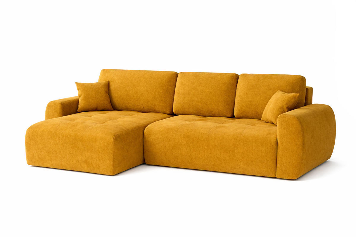 ECKSOFA Mit Schlaffunktion Und Bettkasten L-Form Ivo L, Veloursstoff Salvador, Gelb, Links - Gelb, Holz (250/142cm) - Kaiser Möbel