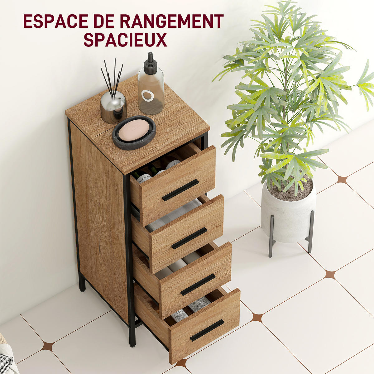 BADSCHRANK Eichefarben und Schwarz 30/30/82 cm - Eichefarben, Holzwerkstoff (30/82/30cm) - PANGIVO