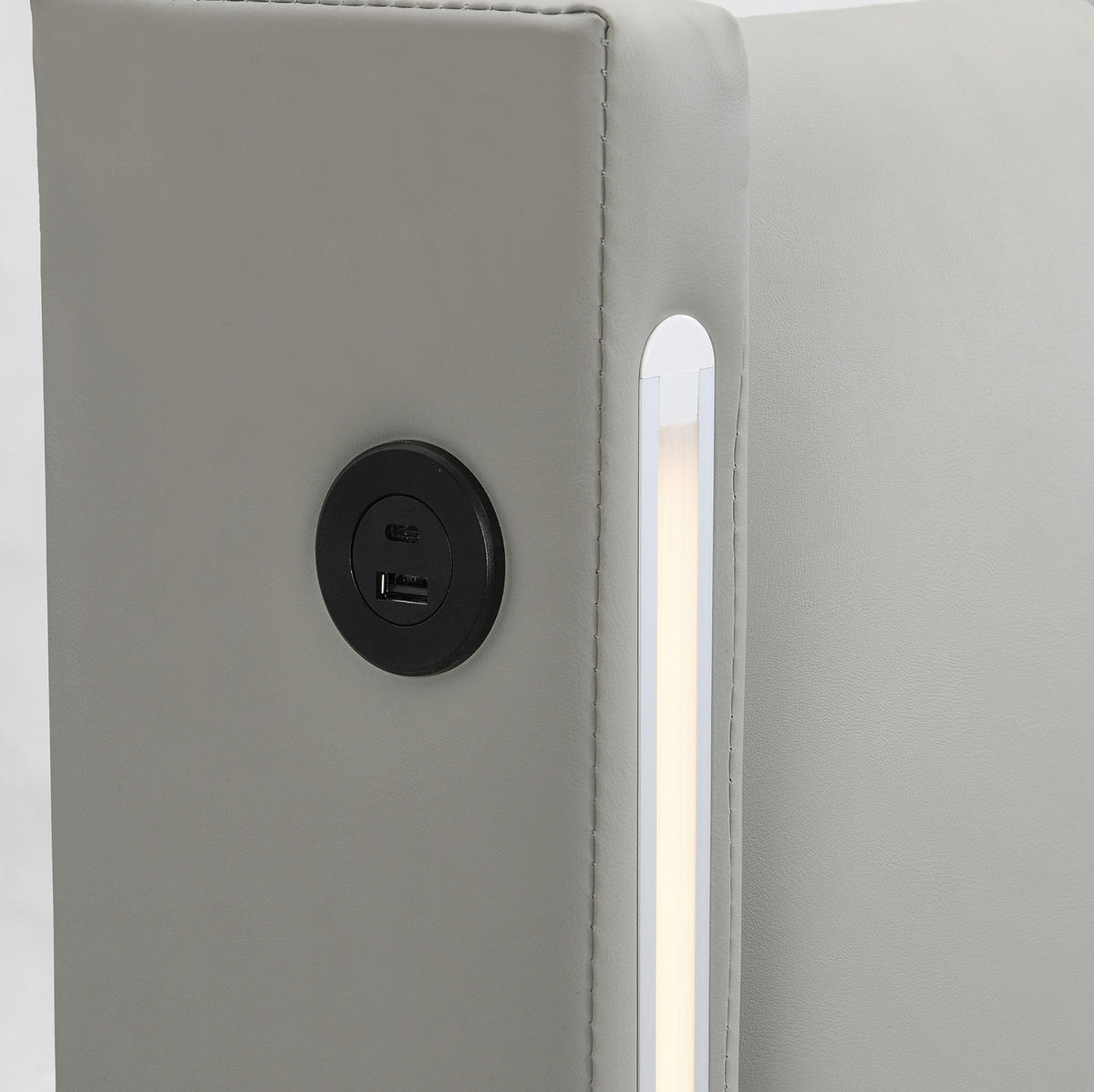 POLSTERBETT 140/200 cm Grau aus PU mit LED und Stauraum - Grau, Kunststoff (140/200cm) - OKMYHOME