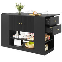KÜCHENINSEL KLAPPBAR Küchenschrank Buffetschrank mit Schubladen und Regalen MDF Schwarz 140/40/90 cm - Schwarz, Kunststoff (40/90/140cm) - Rolipo