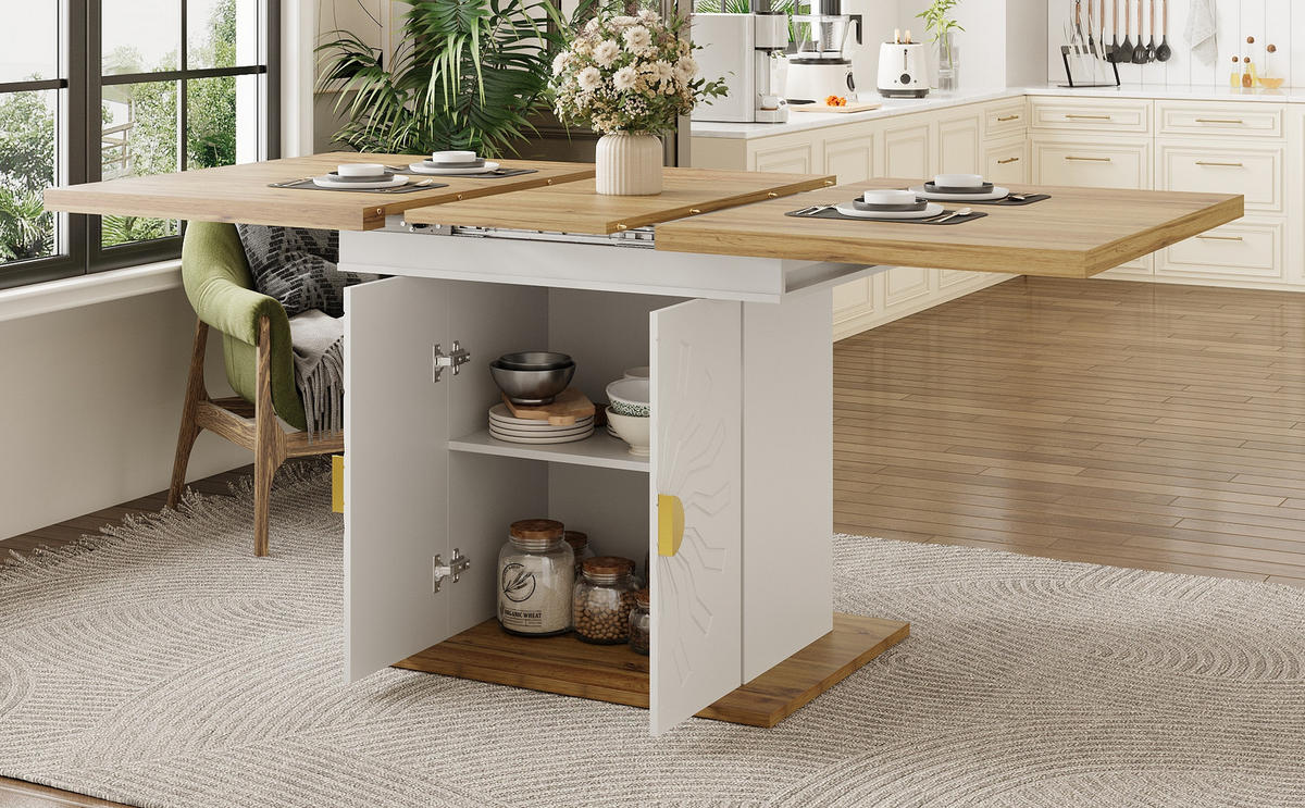 AUSZIEHTISCH aus MDF mit Stauraum, 110(140)/70/76 cm, Weiß - Weiß, Holzwerkstoff (76/70/110cm) - Redom