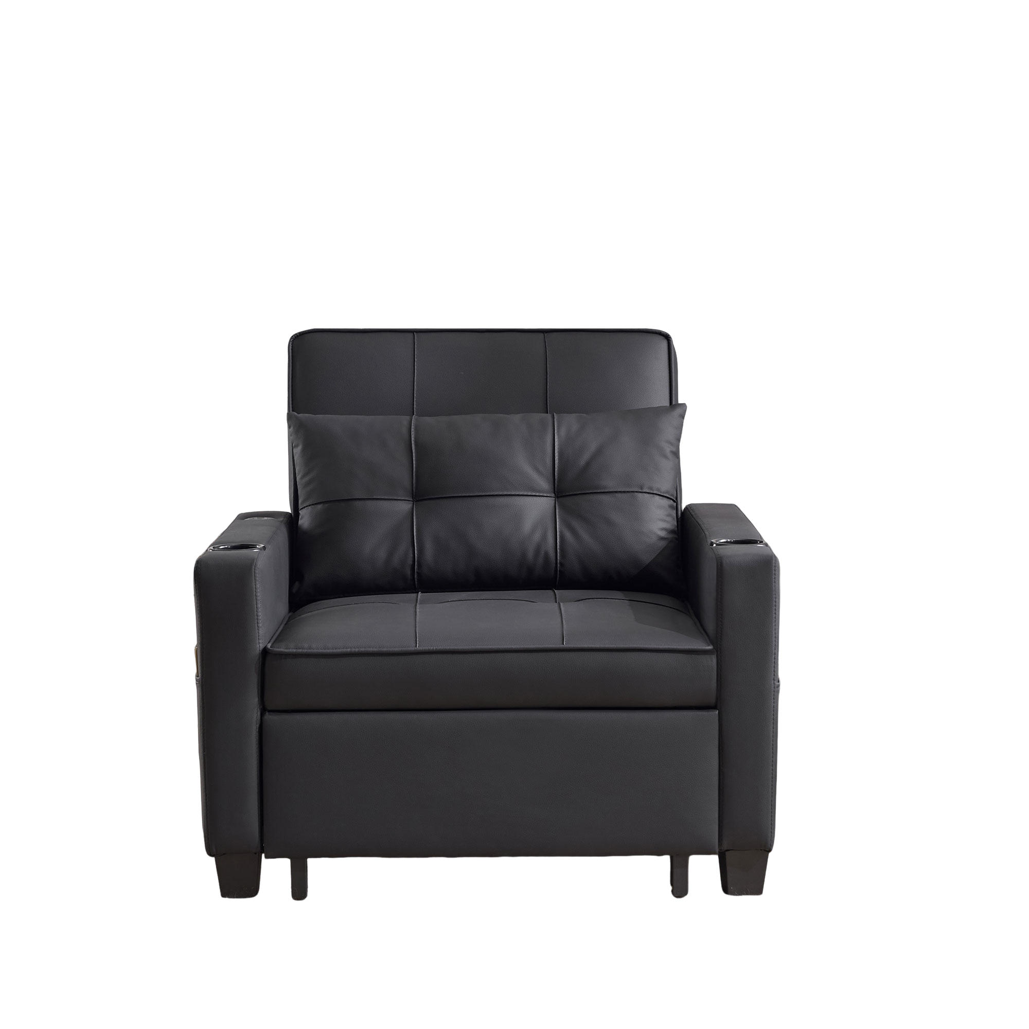 RELAXSESSEL 87/74/84 cm Schwarz mit Getränkehaltern und USB Anschluss - Schwarz, Textil (74/84/87cm) - Oxeza