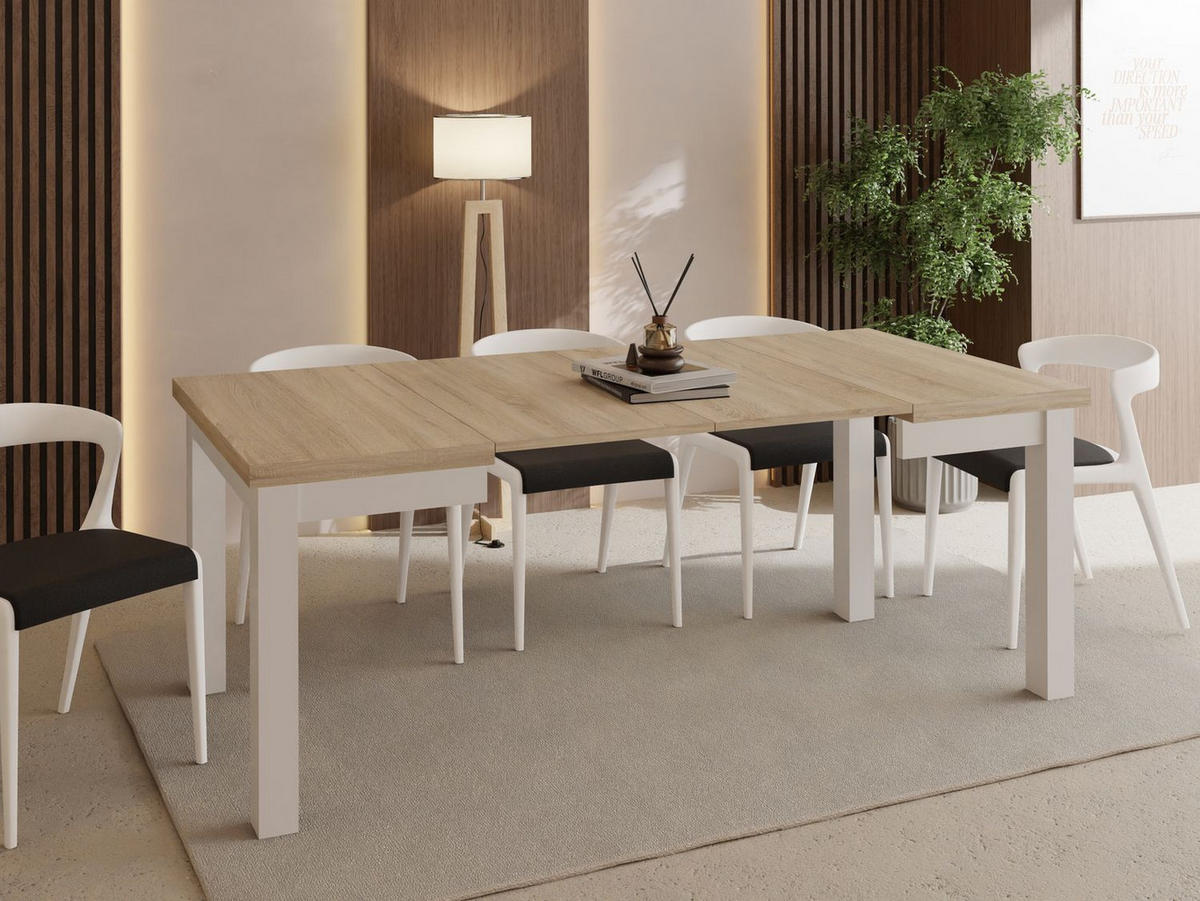 ESSTISCH Toren Weiß ausziehbar verlängerbar quadratisch, Eiche Sonoma Hellbraun 80-180/80/76.5 cm - Weiß/Sonoma Eiche, Holz/Holzwerkstoff (80/80/77cm) - WFL GROUP