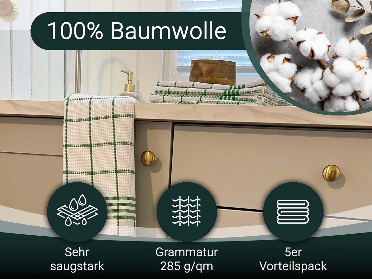 GESCHIRRTÜCHER, 5er-Set, 50x70 cm, 100% Baumwolle, Grün - Grün, Textil (50/70cm) - Zollner