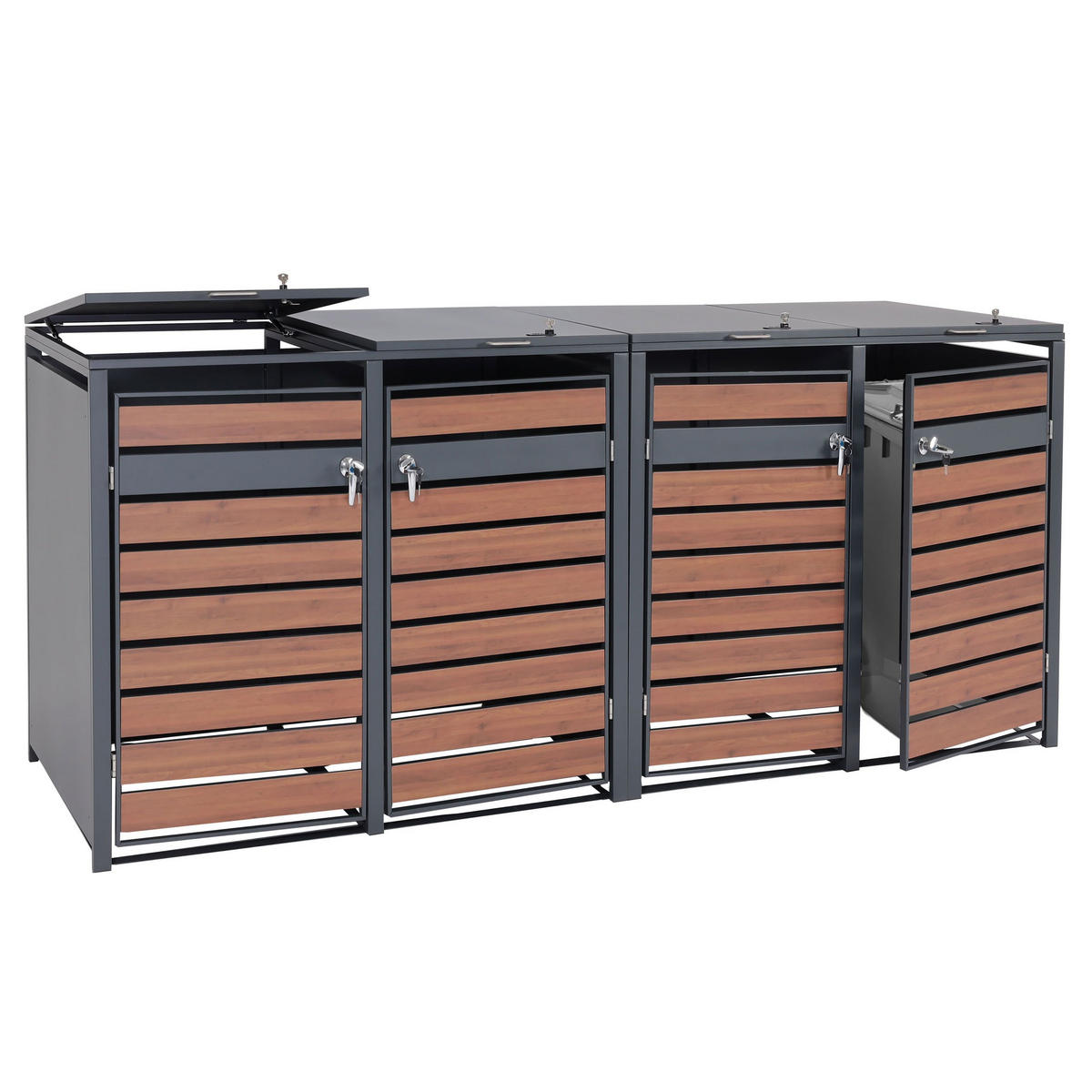 MÜLLTONNENBOX 4er 117x264x80cm Anthrazit Kirsche-Holzoptik Dunkelbraun - Kirschbaumfarben, Metall (264/117/80cm) - PROREGAL