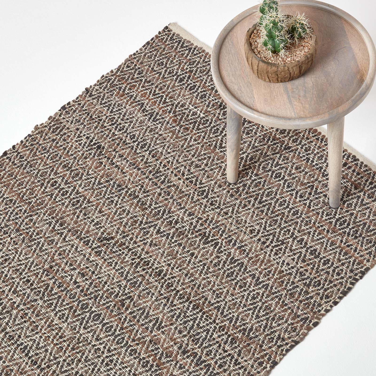 LEDERTEPPICH gewebt mit Rautenmuster 150/240 cm - Braun, Leder (150/240cm) - Homescapes