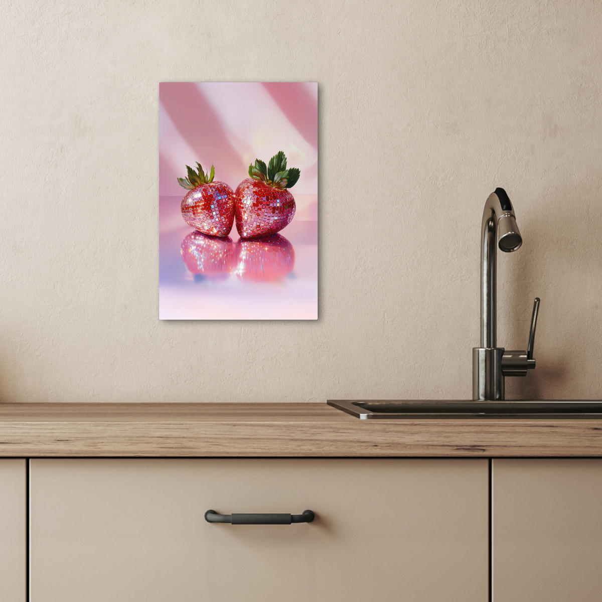 LEINWANDBILD Disco - Obst - Glitzer - Erdbeere 20x30 cm - Pink, Textil (20/30cm) - MuchoWow