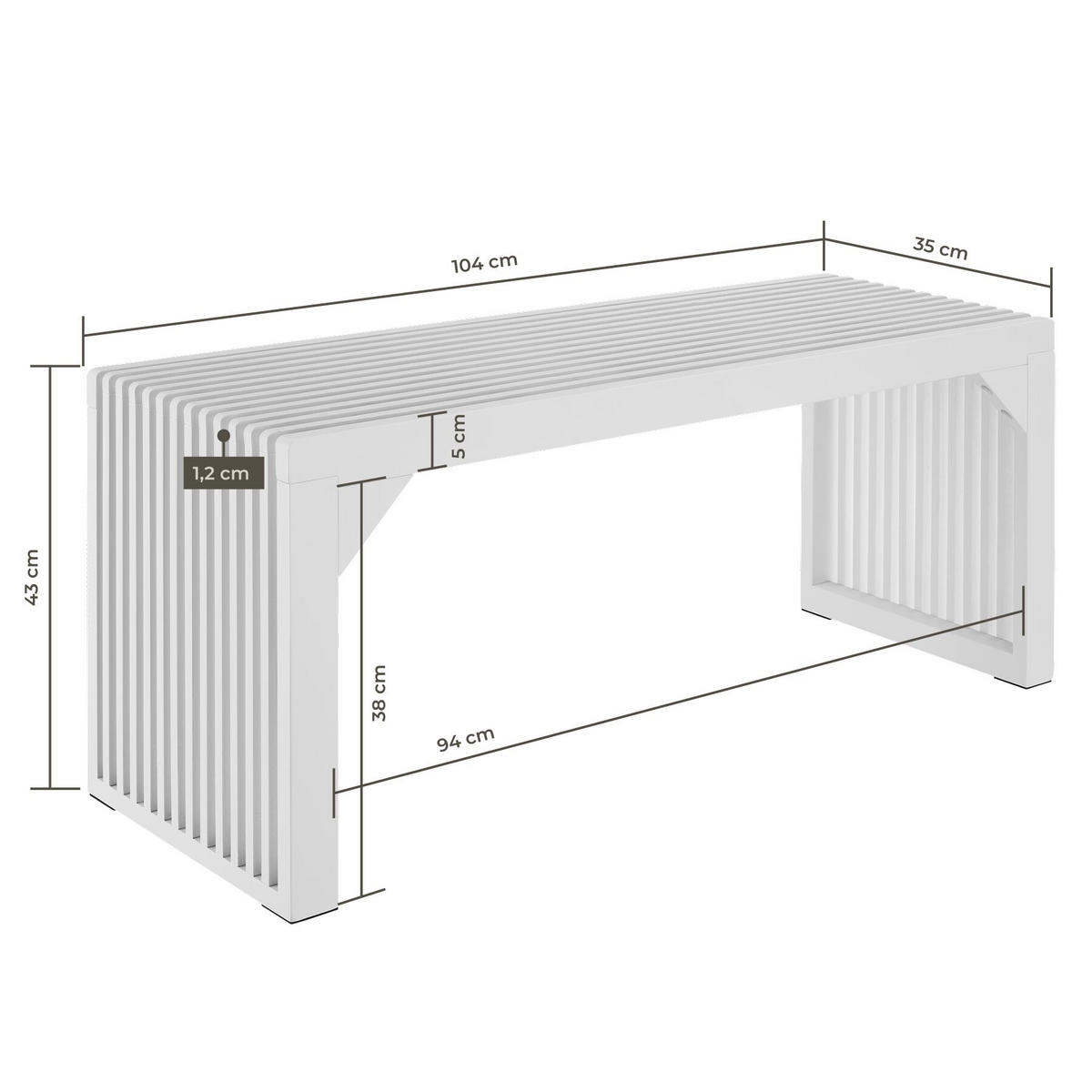 SITZBANK Ribb, Belastbarkeit 350 kg, weiß - Weiß, Holz (104/43/35cm) - tectake