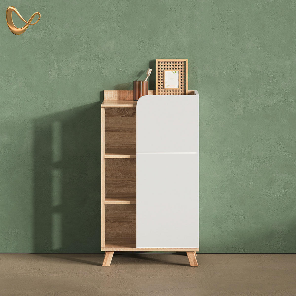 UNTERSCHRANK Marano Sonoma/Weiß 50 x 90 cm mit Tür und Schublade - Weiß/Sonoma Eiche, Holzwerkstoff (50/90/35cm) - Livinity®