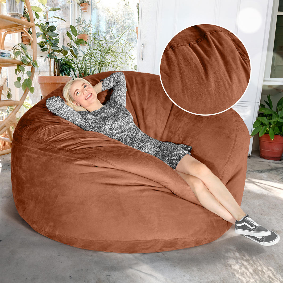 RIESEN-SITZSACK XXL JUMBO Velours 5ft - Braun, Textil (150/120/150cm) - Green Bean
