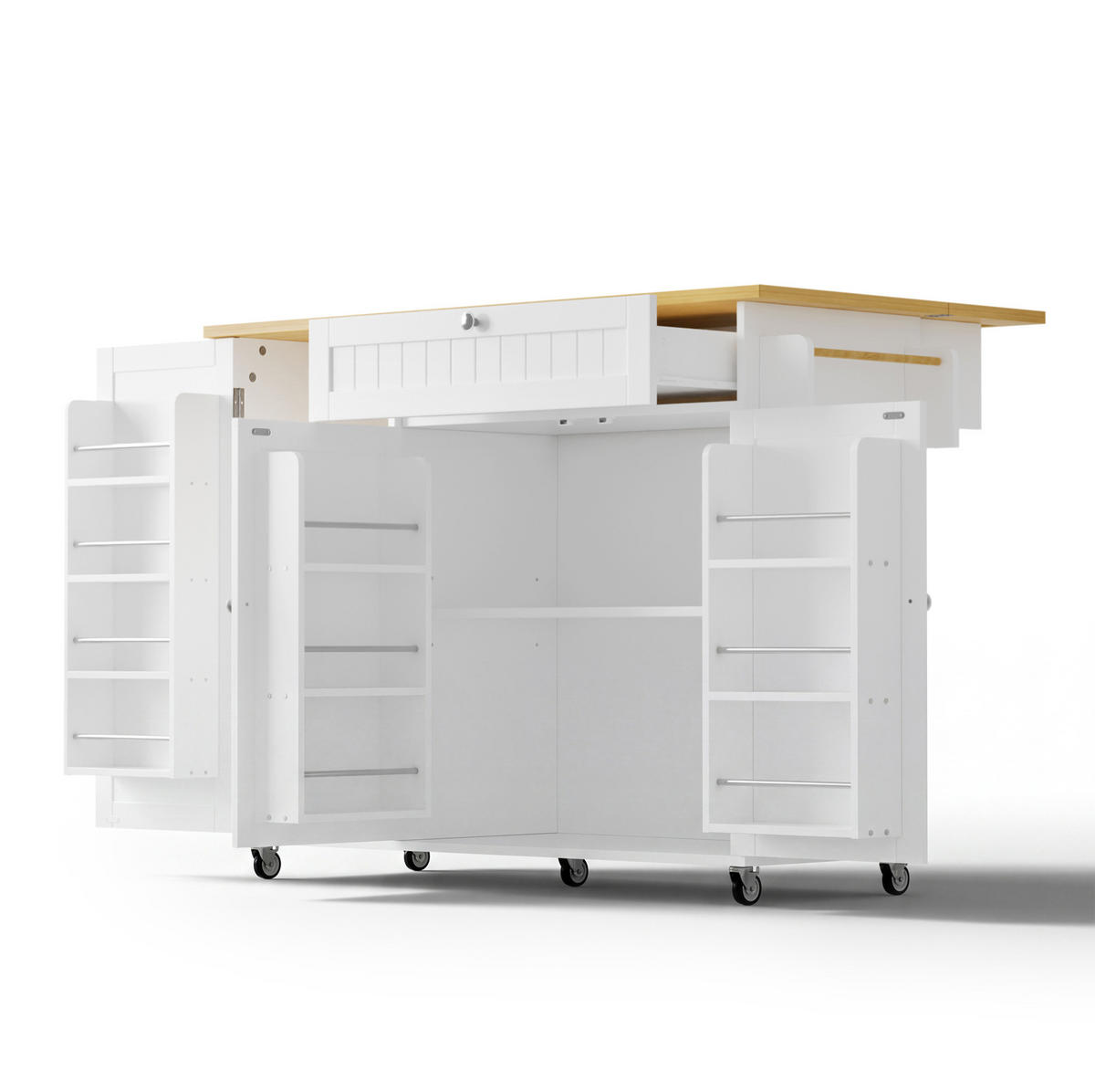 KÜCHENWAGEN mit Klappplatte, Schublade und Stauraum 120 x 70/45 x 92 cm Natural White - Naturfarben, Holz (70/92/120cm) - Beauniv