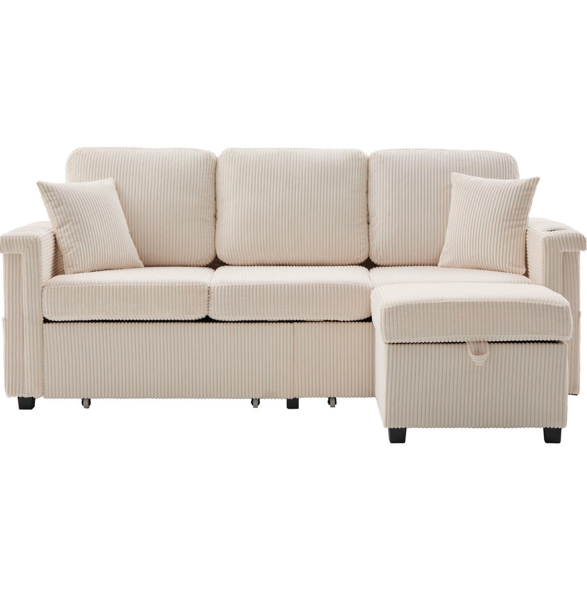 SOFA mit LED und USB/Type-C 194 x 73 x 81 cm Corduroy Beige - Beige, Kunststoff (194/81/73cm) - Meubliv