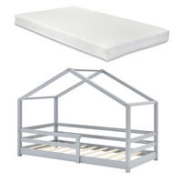 HAUSBETT Knätten mit Matratze - Hellgrau, Holz/Textil (90/200cm) - [en.casa]