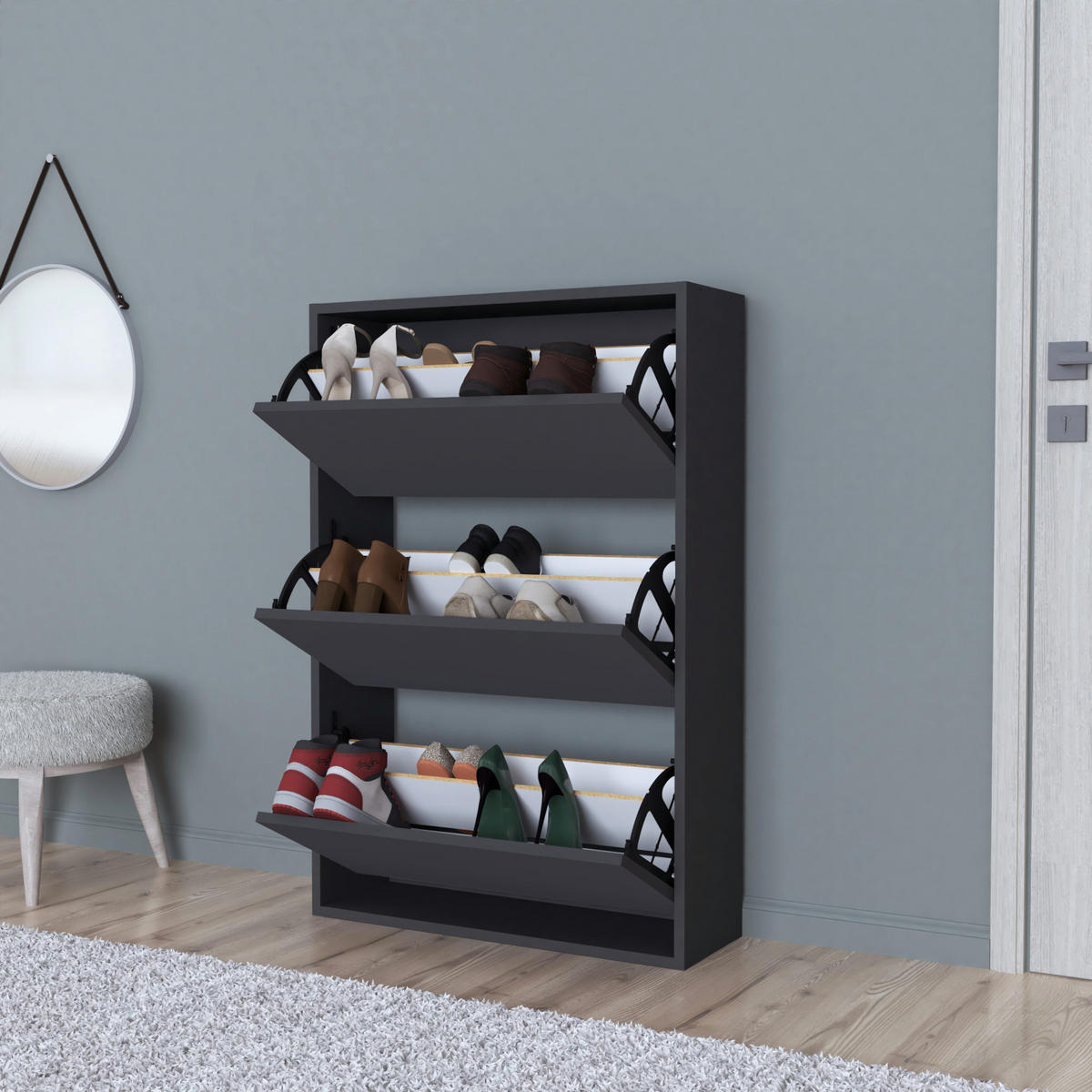 SCHUHKIPPER Aurskog - Anthrazit, Holzwerkstoff (73.5/110/24cm) - [en.casa]