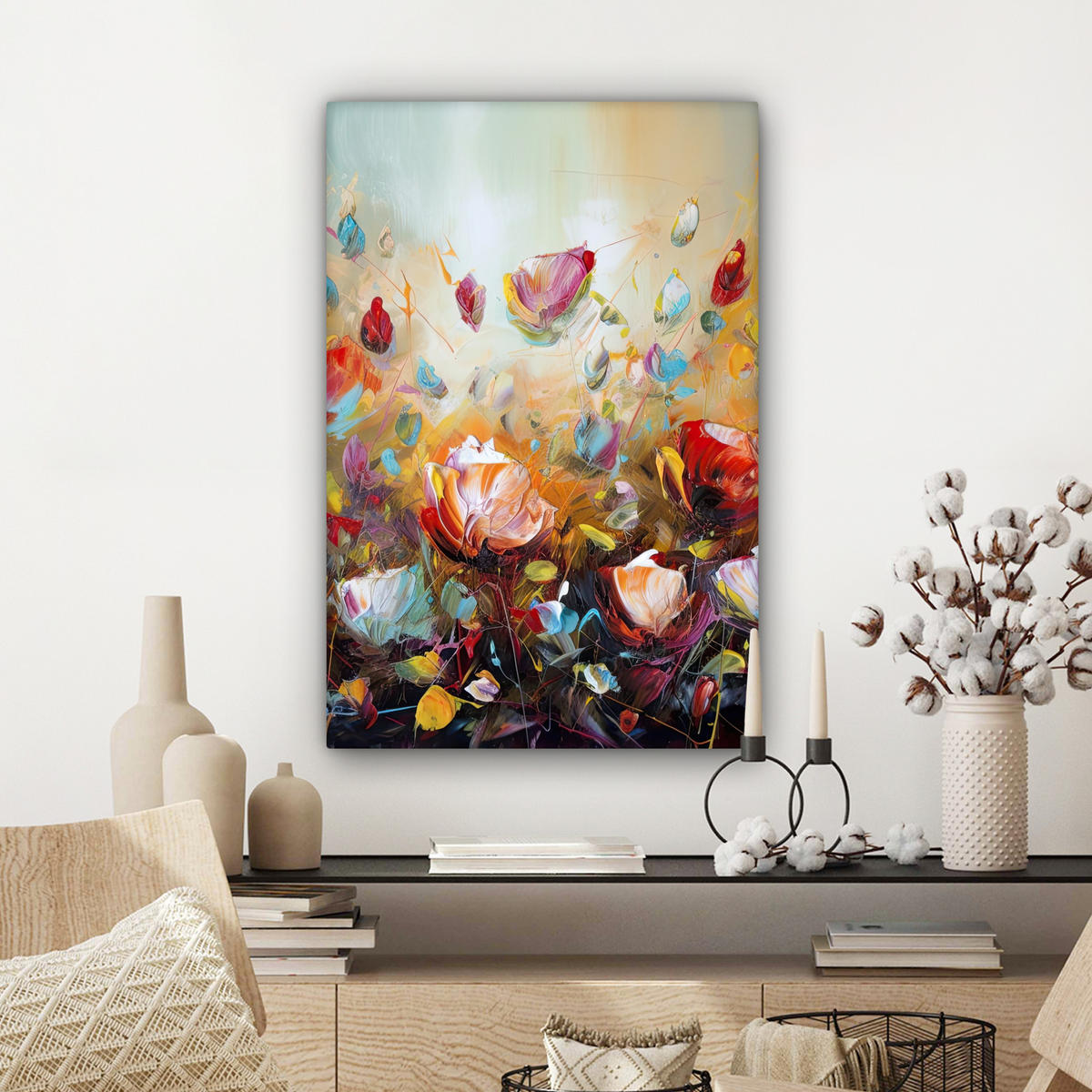 LEINWANDBILD Blumen - Kunst - Natur - Ölgemälde 60x90 cm - Multicolor, Textil (60/90cm) - MuchoWow