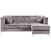 ECKSOFA Samtstoff Grau rechtsseitig Flen - Grau, Textil (212/145cm) - Beliani