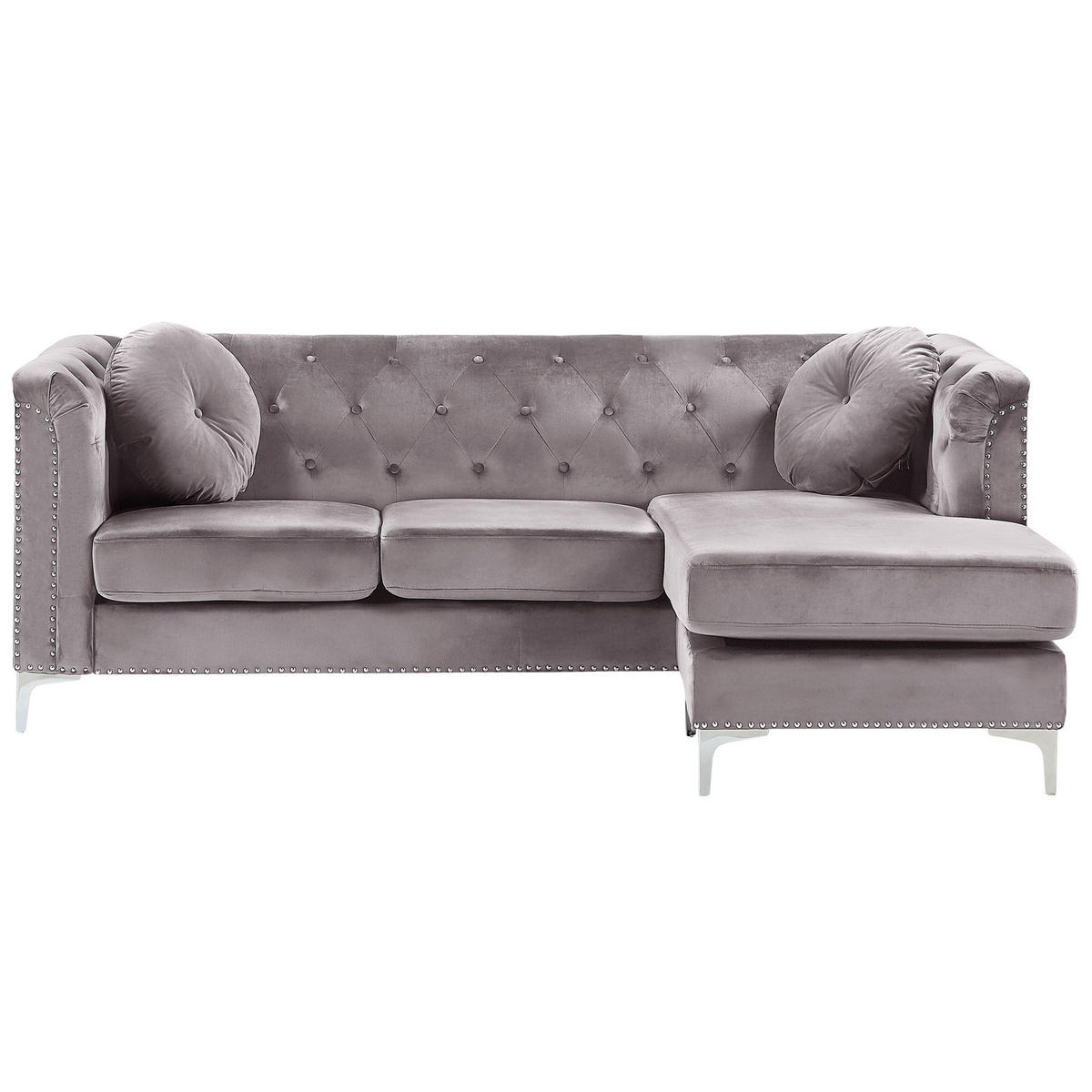 ECKSOFA Samtstoff Grau rechtsseitig Flen - Grau, Textil (212/145cm) - Beliani