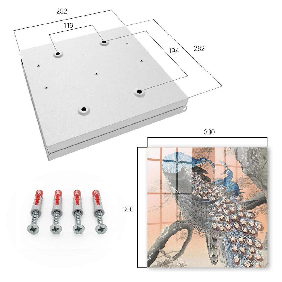 SCHLÜSSELBOX Weiß 30x30 cm – Türöffnung nach rechts - Pfauenschönheit - Blau, Metall (30/30/5cm) - TULUP