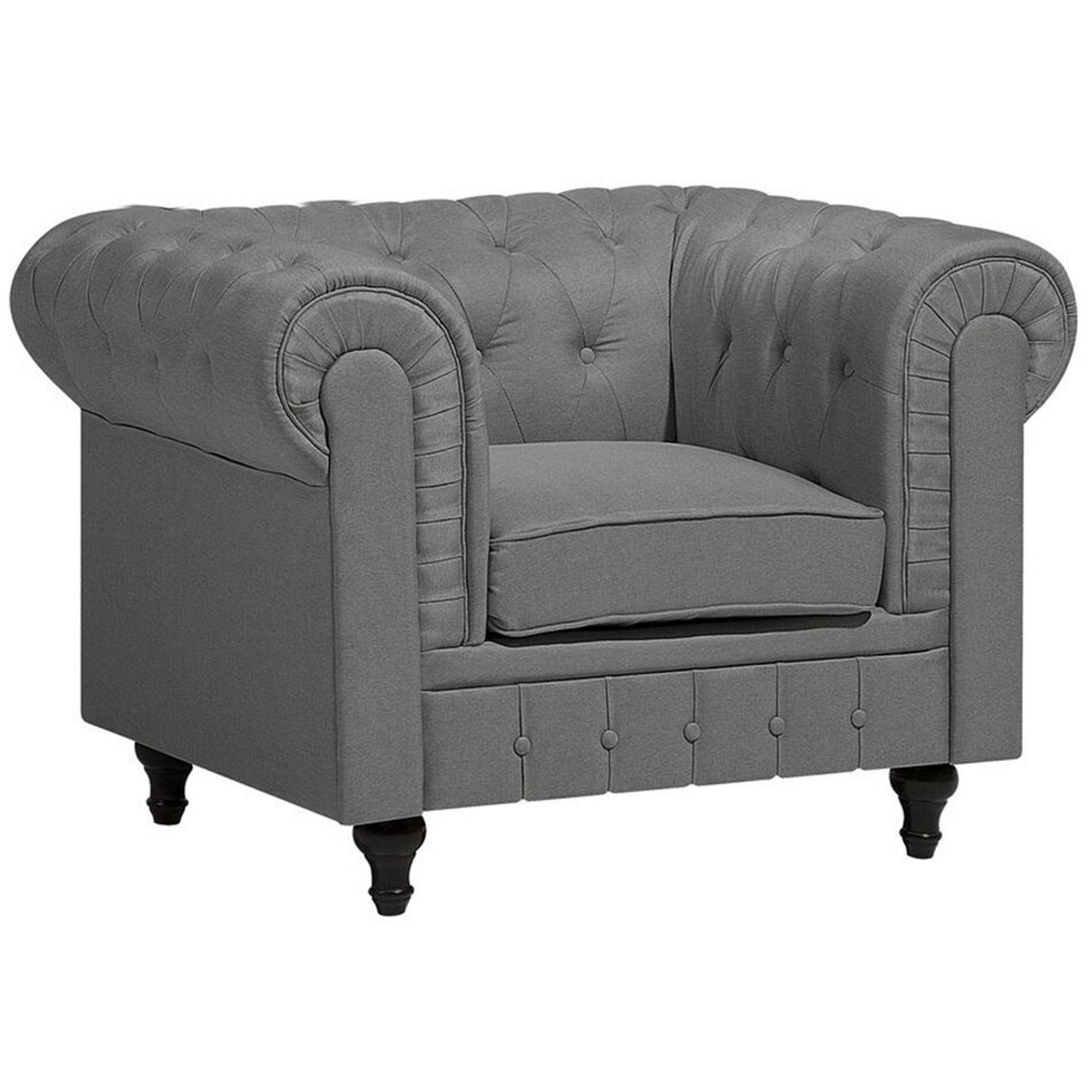 SESSEL Polsterbezug hellgrau Chesterfield - Dunkelbraun/Grau, Textil (112/79/85cm) - Beliani