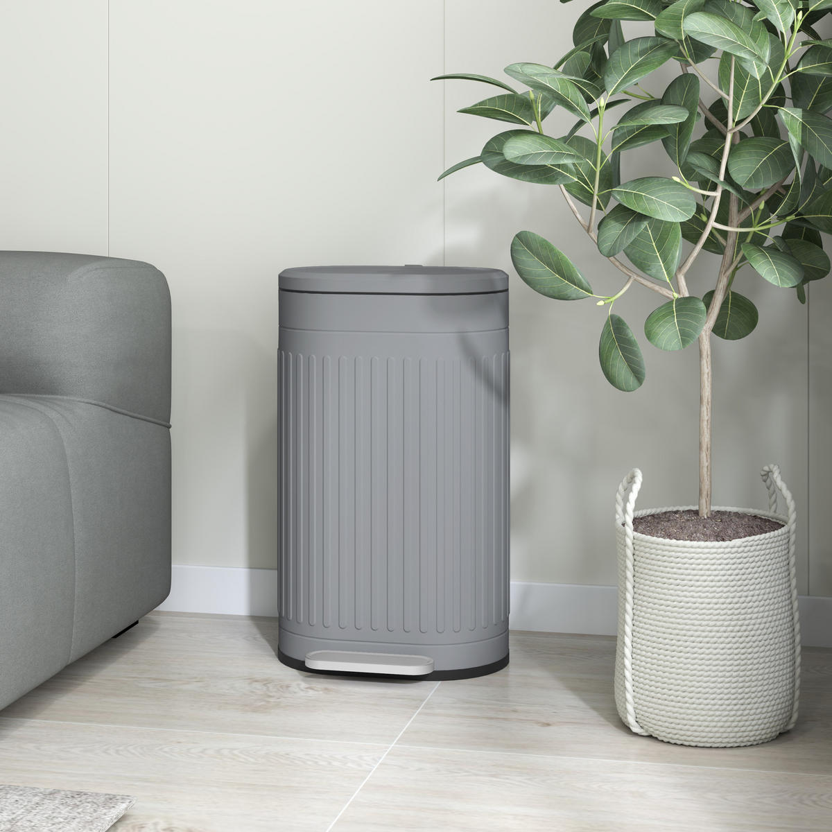 KOŠ NA ODPADKY 30 l, kov a plast, šedý - šedá, kov (31.2/60.8/36.5cm) - HOMCOM