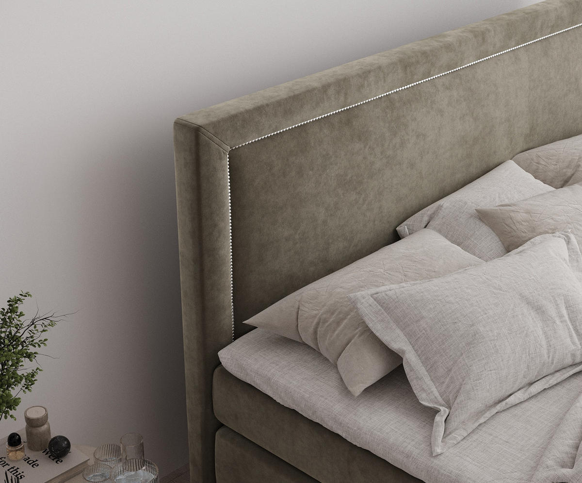 BOXSPRINGBETT Lavenda Taupe 160/200 cm - Taupe/Schwarz, Holz/Holzwerkstoff (160/200cm) - Maison de Reve