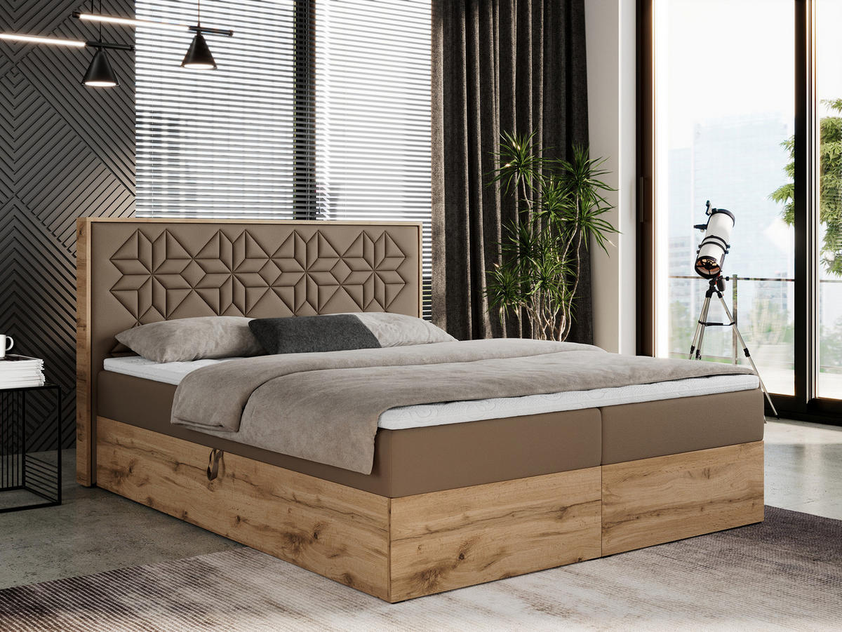BOXBETT NESSI - 120/200 Braun Kunstleder - H3 - Braun, Holz/Textil (120/200cm) - MKS