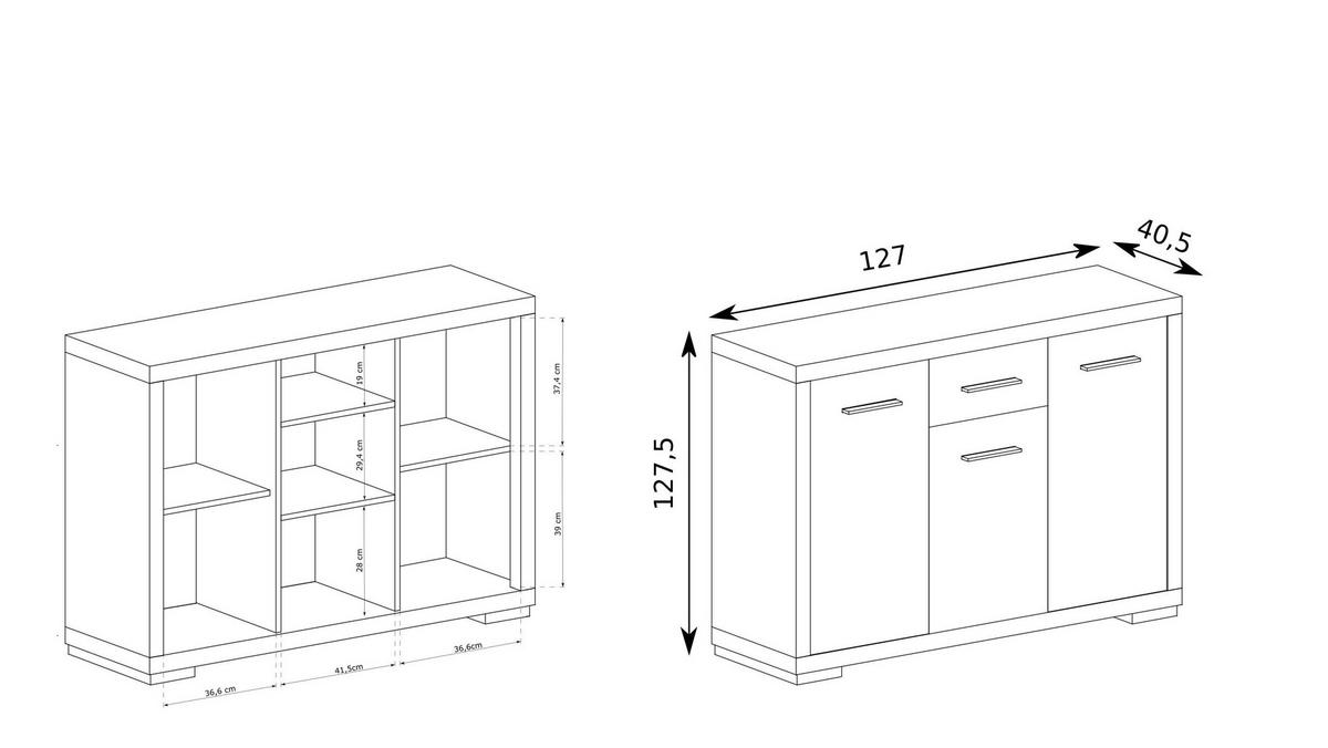 KOMMODE SALERNO 127,5/91/40,5cm mit 2 Schubladen 2 Türen Braun - Braun, Holzwerkstoff (127.5/91/40.5cm) - MASSENO
