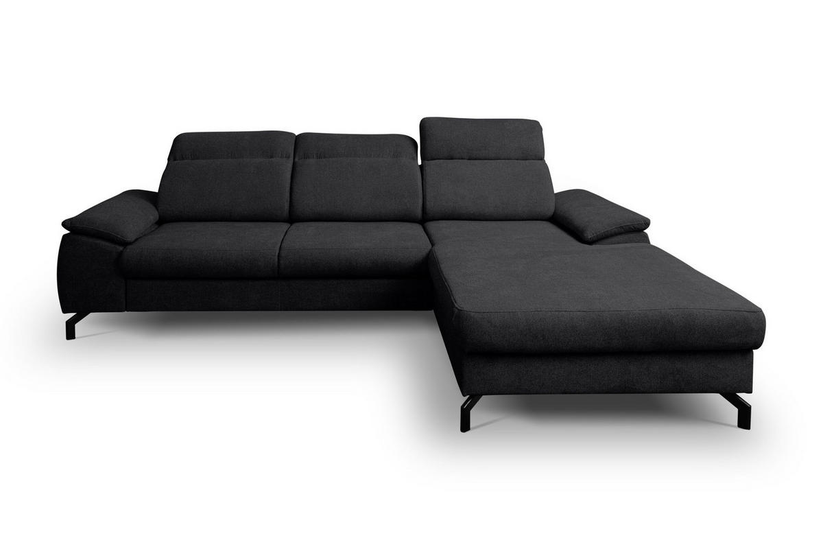 ECKSOFA MALIBU mit Schlaffunktion und Bettkasten, Farbe: Schwarz, Velourstoff, Ottomane Rechts - Schwarz, Textil (276/184cm) - VENASI MÖBEL