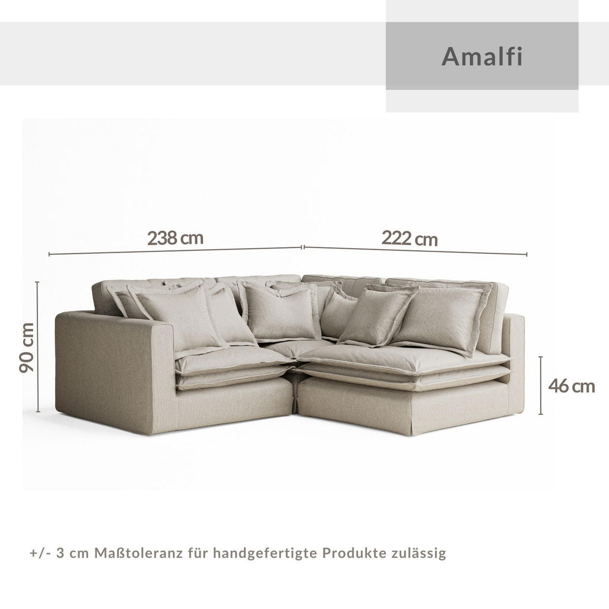 ECKSOFA Amalfi Beige Webstoff - Beige/Schwarz, Holz/Holzwerkstoff (238/222cm) - Maison de Reve