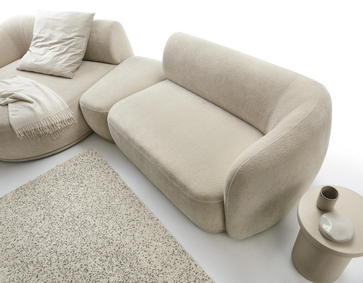 ECKSOFA Nobis Beige, Modulares Sofa mit abgerundeter Seite und Dreieckspouffe, linke seite - Beige, Holzwerkstoff/Textil (357/147cm) - Bettso