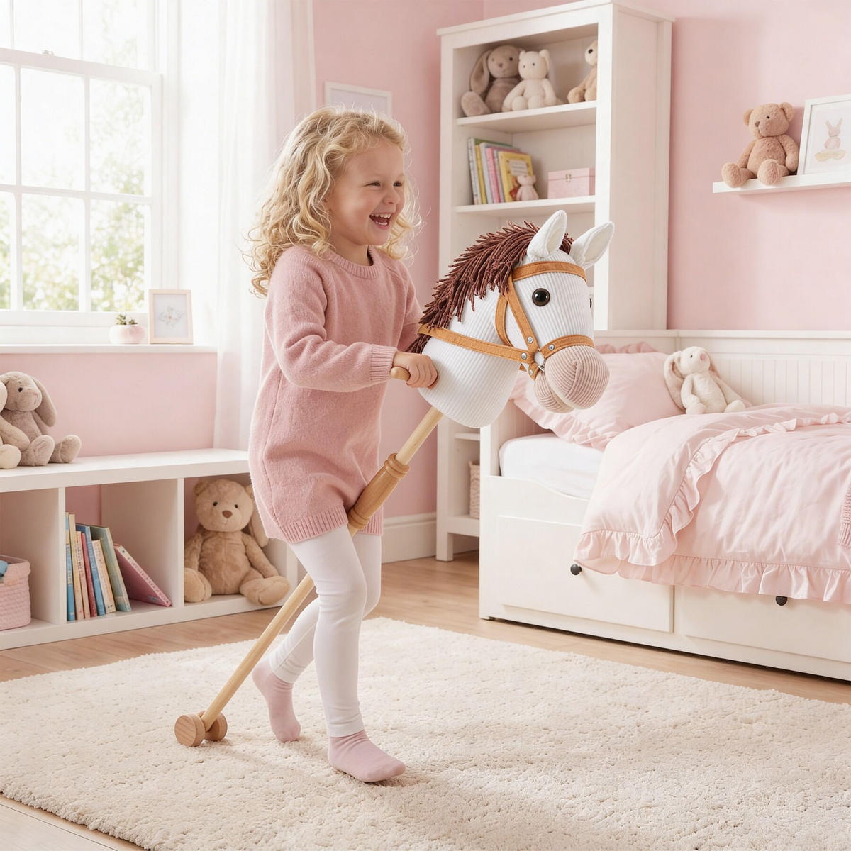 STECKENPFERD , Gesamtlänge 130 cm, weiß - Weiß, Textil (24/26cm) - tectake