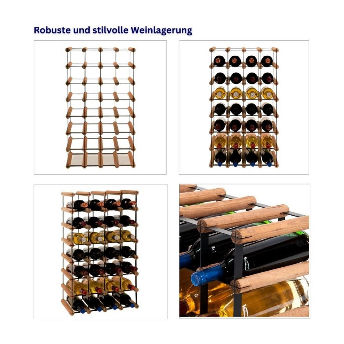 WEINREGAL Vinotega Mod Metal 72,5x42,5x24,5 cm 4x7 Flaschen Massives Kiefernholz Braun Geölt - Braun, Holz (42.5/72.5/24.5cm) - PROREGAL