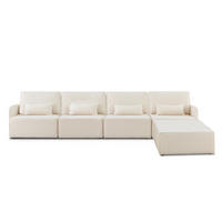 4-SITZER-SOFA Chaiselongue bezogen Bouclé und Kiefernholz Schneeweiß LEA - Weiß, Textil (368/87/90cm) - RNT By Really Nice Things