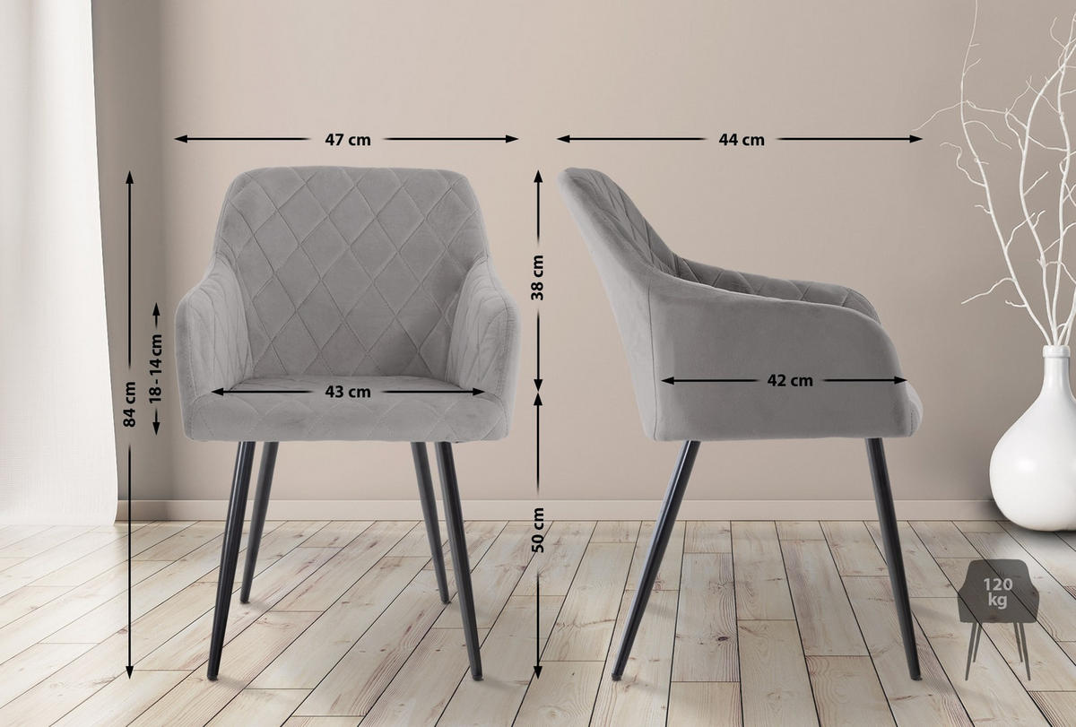 ESSZIMMERSTUHL Shila 84x47x44 cm grau - Grau, Textil (47/84/44cm) - furnicato