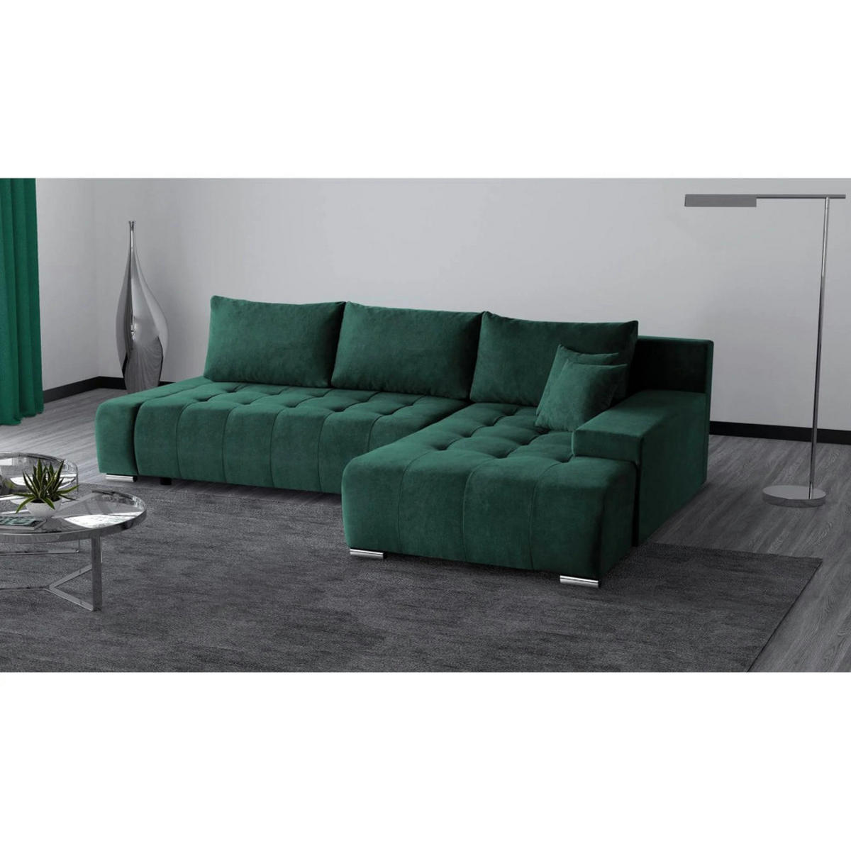 ECKSCHLAFSOFA Draco L Grün - Schwarz/Grün, Textil/Metall (267/186cm) - Beautysofa