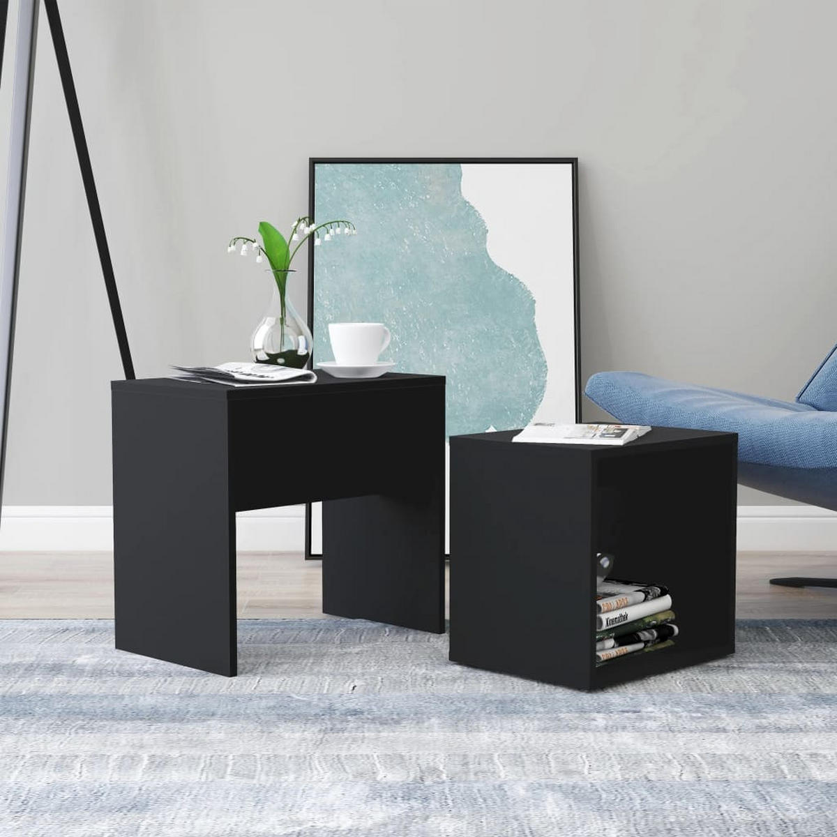 COUCHTISCH-SET Schwarz 48x30x45 cm Holzwerkstoff - Schwarz, Holzwerkstoff (48/30/45cm) - furnicato