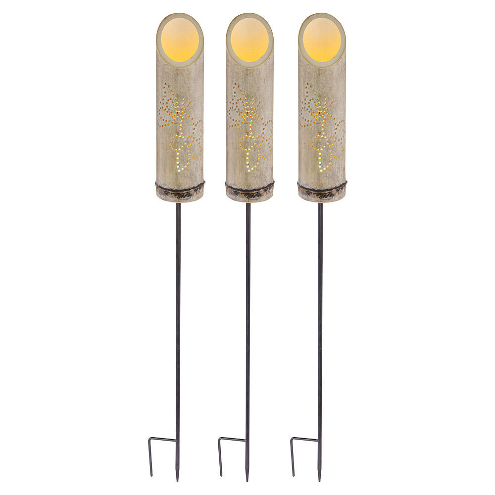 LED AUSSENLEUCHTE Bambus Braun 3er Set - Braun, Holz (12/12/79.5cm) - Globo Lighting