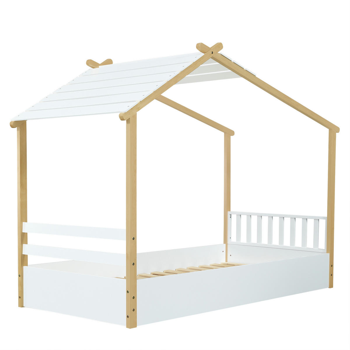 DOMČEKOVÁ posteľ 90/190 cm biela/prírodná so stabilným lamelovým roštom z borovice a MDF - biela, drevo (90/200cm) - OKWISH