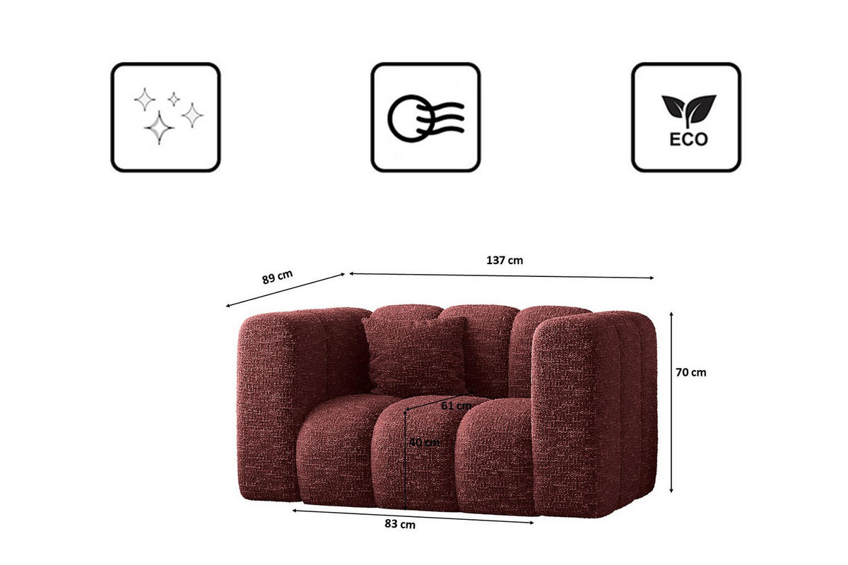 SESSEL Sofa Grand modular stoff Haga Rotwein - Rot, Holz (137/70/89cm) - Kaiser Möbel