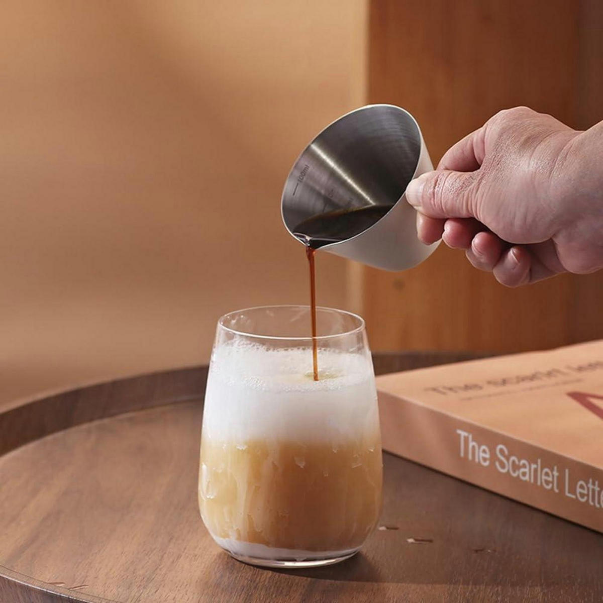 MESSBECHER Espresso 100 ml Edelstahl mit Skala - Silberfarben, Metall (0.1L)