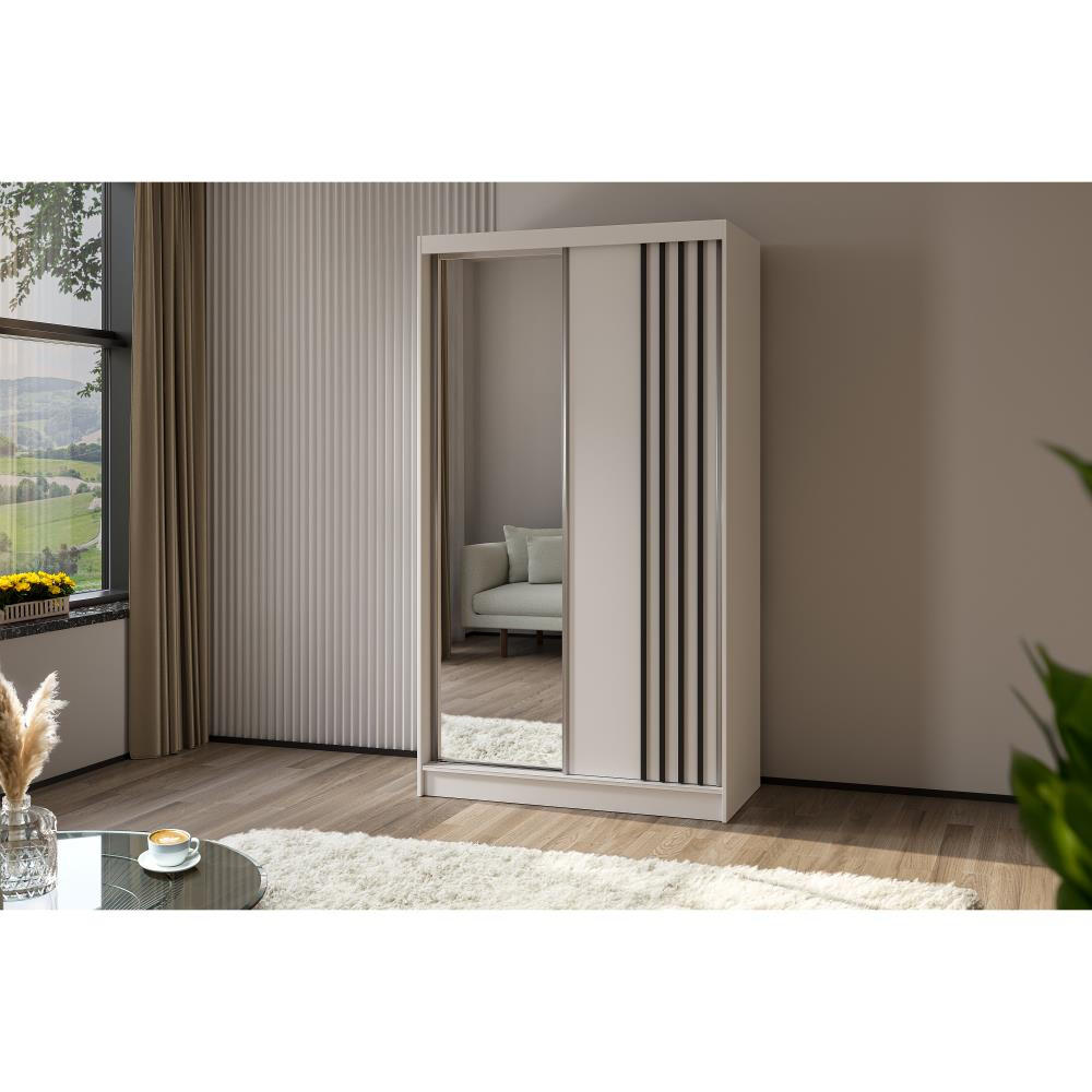 SCHWEBETÜRENSCHRANK Nela 120/216/61 weiß mit Schubladen - Schwarz/Weiß, Holzwerkstoff (120/216/61cm) - Beautysofa