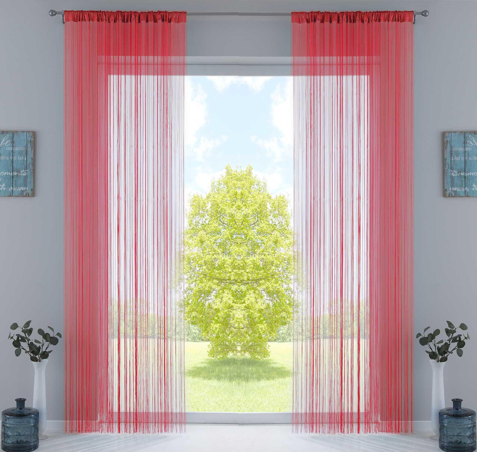 FADENGARDINE 2ER SET HxB 250x140 cm Rot - Rot, Textil (140/250cm) - Gardinenbox