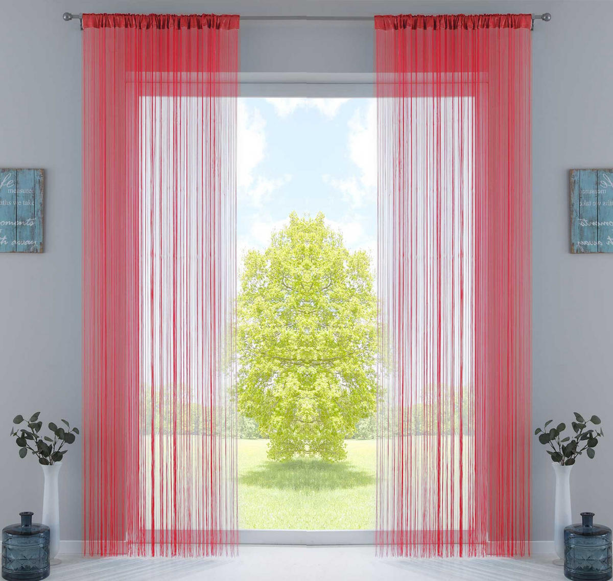 FADENGARDINE 2ER SET HxB 250x140 cm Rot - Rot, Textil (140/250cm) - Gardinenbox