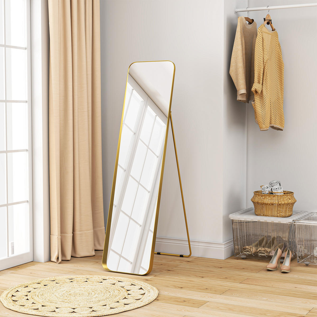 STANDSPIEGEL DE-09988 neigbar, freistehend Goldfarben - Goldfarben, Metall (40/160/6cm) - ComfortXL