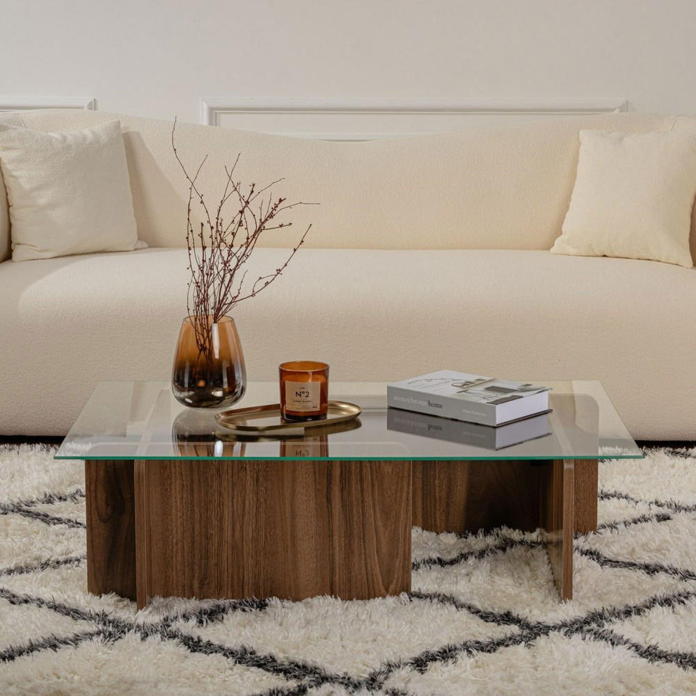 Thumbnail - Drawer Couchtisch, Nussbaum, Glas, 65x30x105 cm, Wohnzimmer, Wohnzimmertische, Couchtische