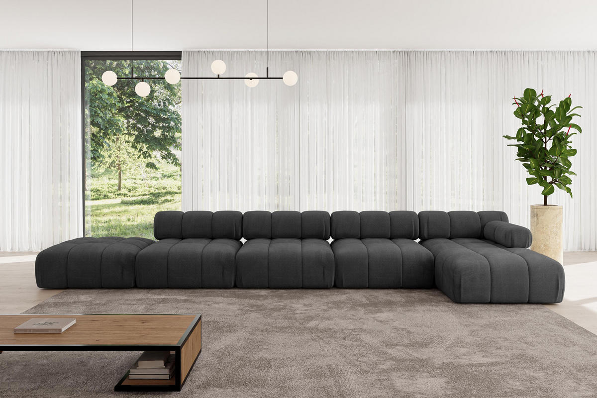 ECKSOFA modulares Sofa Lizur-L3 - 475x160x70 cm Schwarz Velours - Schwarz, Holzwerkstoff/Textil (475/160cm) - ALTDECOR