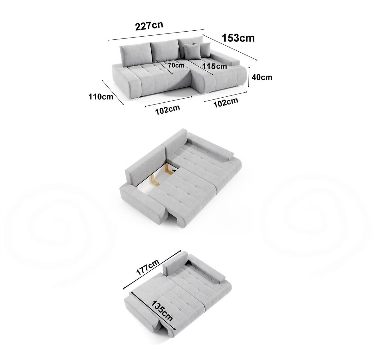 ECKSOFA Elmo - Dunkelblau, Holzwerkstoff/Textil (227/153cm) - Fun Möbel