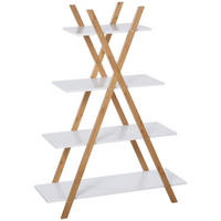 BADREGAL Standregal 4 Ebenen Treppenregal Leiterregal Badezimmer Bambus Weiß - Naturfarben, Holzwerkstoff (33/109/80cm) - Kleankin