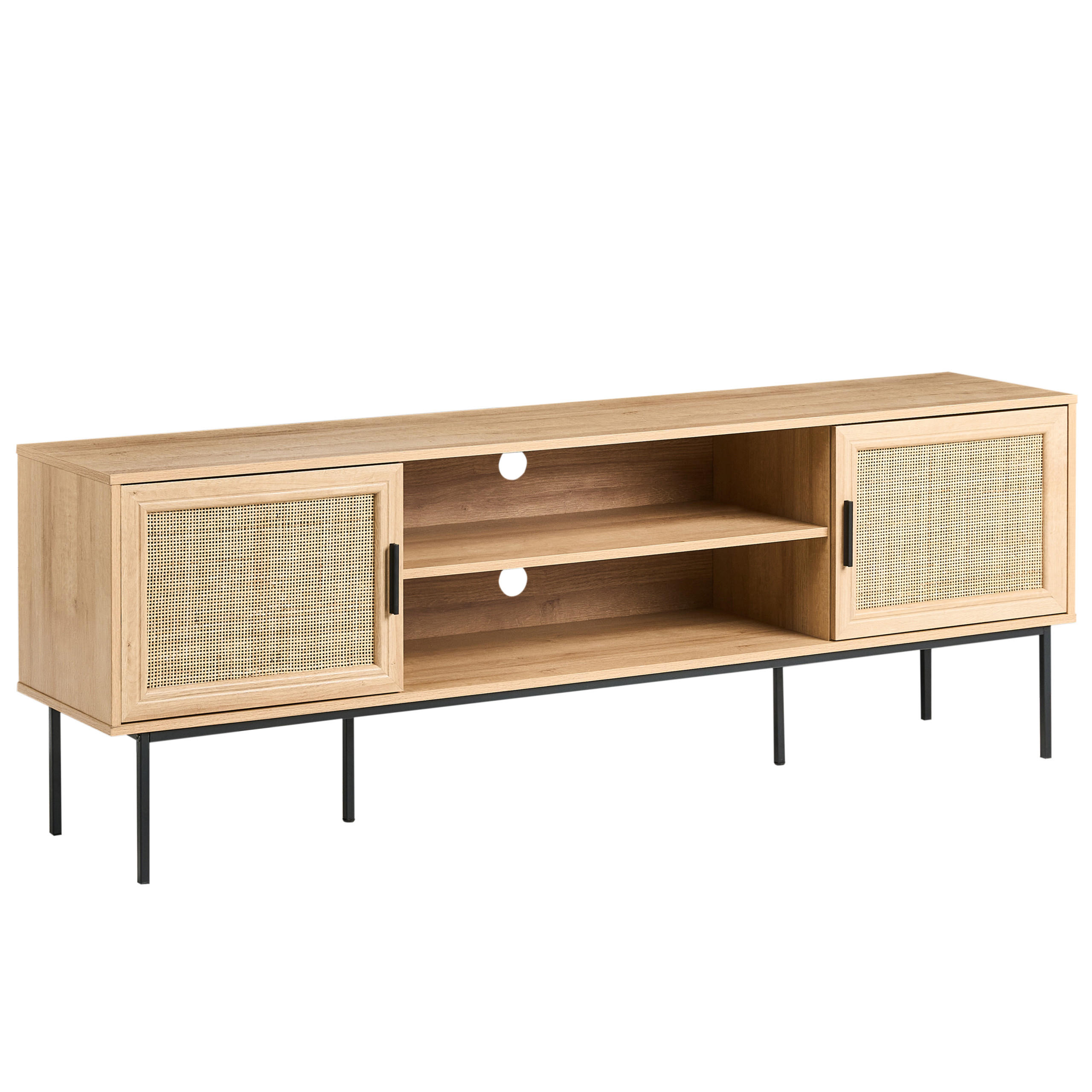 TV-MÖBEL Rattan Hellbraun Pasco - Schwarz/Braun, Holzwerkstoff (180/63/40cm) - Beliani